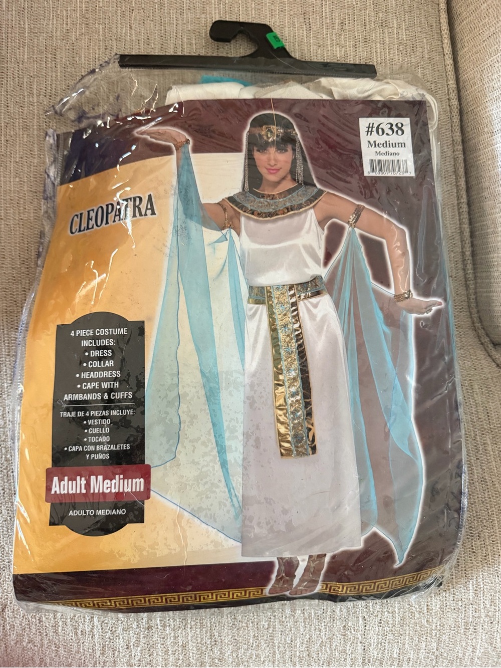 Spirit Cleopatra Costume in White with Light Blue Cape and Gold Accents
